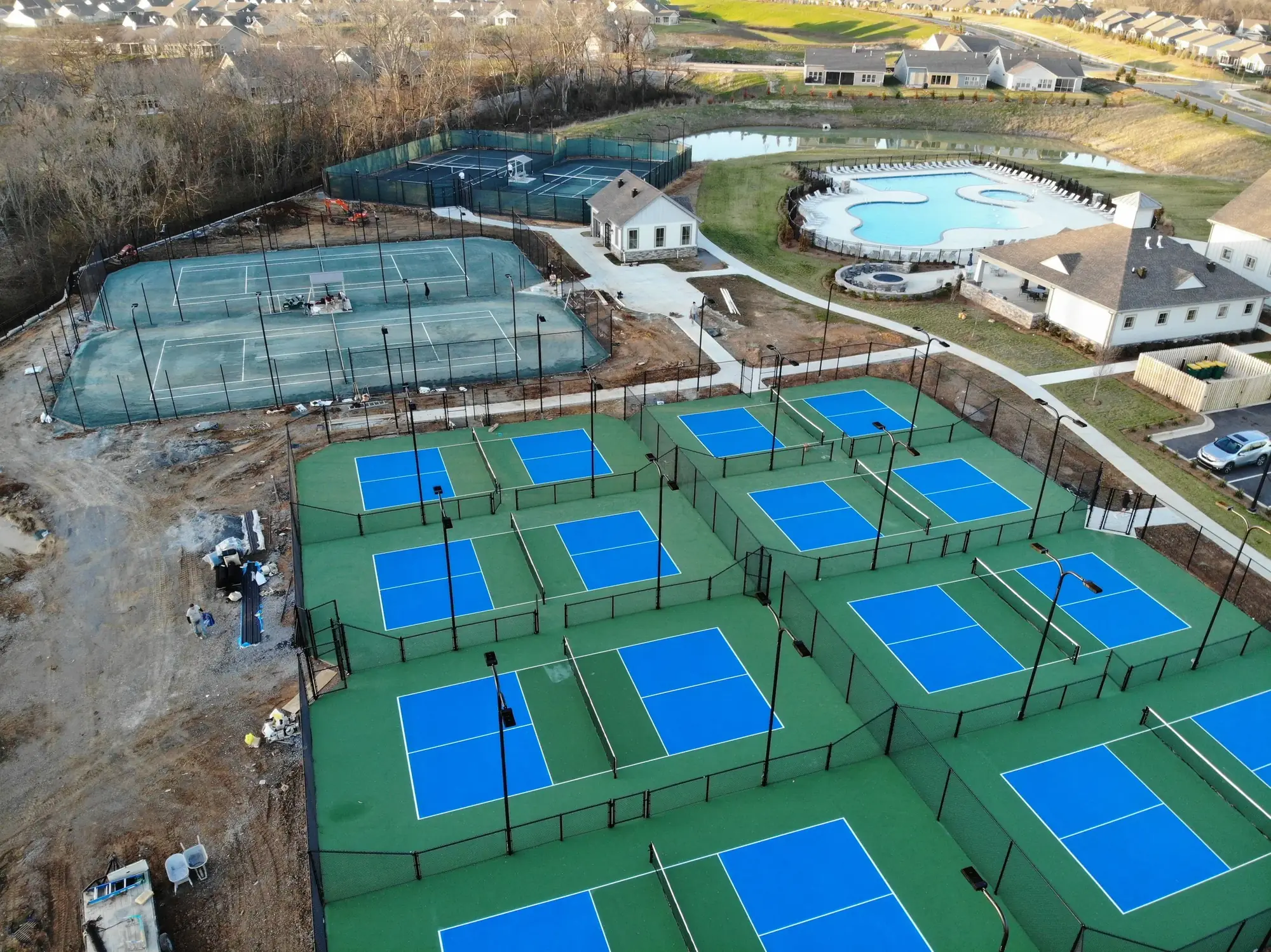 Aerial view of sports court complex